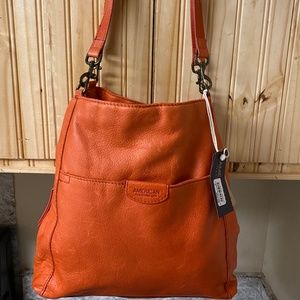 NWT American Leather Company Austin Triple Entry Bucket  Bag - Orange